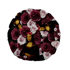 Mona Lisa Floral Black Standard 15  Premium Flano Round Cushions by snowwhitegirl