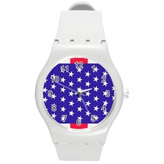 Day Independence July Background Round Plastic Sport Watch (m) by Simbadda