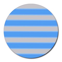 Bold Stripes Bright Blue Pattern Round Mousepads by BrightVibesDesign