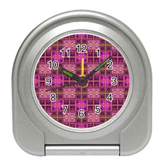 Mod Pink Purple Yellow Square Pattern Travel Alarm Clock