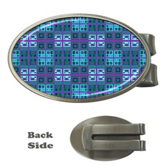 Mod Purple Green Turquoise Square Pattern Money Clips (oval)  by BrightVibesDesign