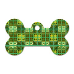 Mod Yellow Green Squares Pattern Dog Tag Bone (two Sides)