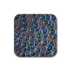 Peacock Pattern Close Up Plumage Rubber Coaster (square)  by Celenk