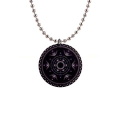 Fractal Mandala Circles Purple 1  Button Necklace by Simbadda