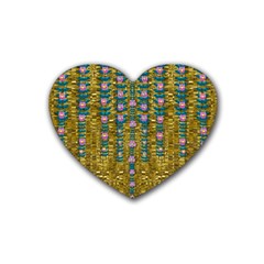 Gold Jungle And Paradise Liana Flowers Rubber Coaster (heart)  by pepitasart