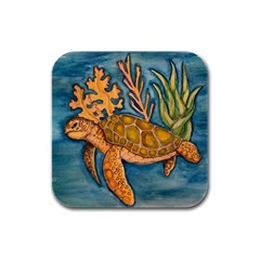 Turty- All Rubber Square Coaster (4 Pack)  by ArtByAng