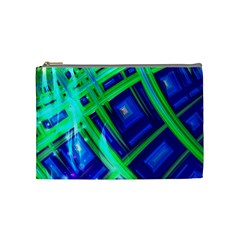 Green Blue Squares Fractal Cosmetic Bag (medium) by bloomingvinedesign