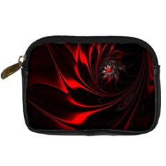 Red Black Abstract Curve Dark Flame Pattern Digital Camera Leather Case by Nexatart