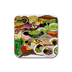 Eat Food Background Art Color Rubber Square Coaster (4 Pack) 