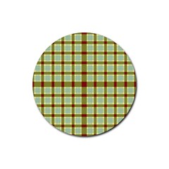 Geometric Tartan Pattern Square Rubber Round Coaster (4 Pack) 