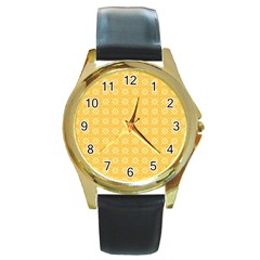 Pattern Background Texture Yellow Round Gold Metal Watch
