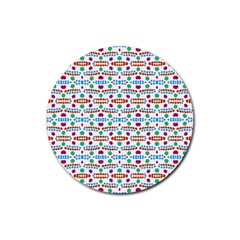 Retro Pink Green Blue Orange Dots Pattern Rubber Round Coaster (4 Pack)  by BrightVibesDesign