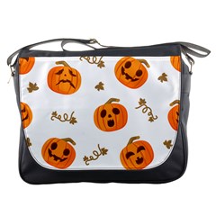 Funny Spooky Halloween Pumpkins Pattern White Orange Messenger Bag by HalloweenParty