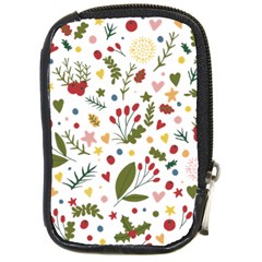 Floral Christmas Pattern  Compact Camera Leather Case by Valentinaart