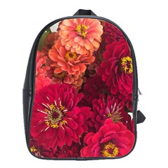 Peach And Pink Zinnias School Bag (large) by bloomingvinedesign