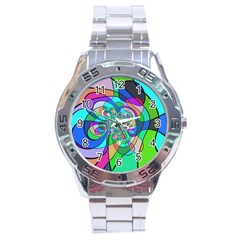 Retro Wave Background Pattern Stainless Steel Analogue Watch