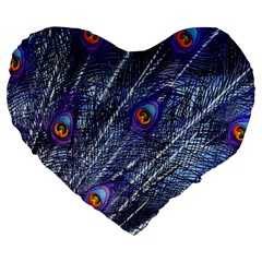 Peacock Feathers Color Plumage Blue Large 19  Premium Heart Shape Cushions by Sapixe