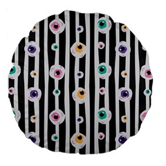 Pattern Eyeball Black And White Naive Stripes Gothic Halloween Large 18  Premium Round Cushions by genx