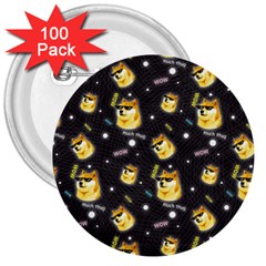 Doge Much Thug Wow Pattern Funny Kekistan Meme Dog Black Background 3  Buttons (100 Pack)  by snek