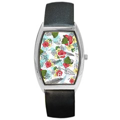 Apu Apustaja And Groyper Pepe The Frog Frens Hawaiian Shirt With Red Hibiscus On White Background From Kekistan Barrel Style Metal Watch by snek