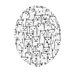 Funny Cat Pattern Organic Style Minimalist On White Background Oval Filigree Ornament (two Sides)