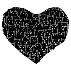 Funny Cat Pattern Organic Style Minimalist On Black Background Large 19  Premium Flano Heart Shape Cushions by genx