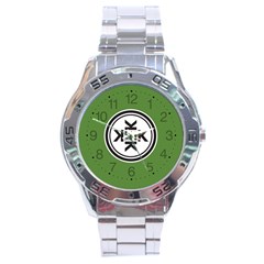 Official Logo Kekistan Circle Green And Black On Dark Green Background Stainless Steel Analogue Watch by snek