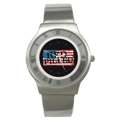 Qanon Grunge Red Pilled Woke With Usa Flag Wwgowga Wwg1wga Stainless Steel Watch by snek