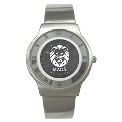Maga Make America Great Again Trump Lion With Dark Gray Stone Texture Grunge Stainless Steel Watch by snek