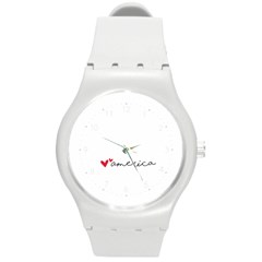 America Usa With Hearts Cursive Sexy Text Round Plastic Sport Watch (m) by snek