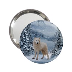 Wonderful Arctic Wolf In The Winter Landscape 2 25  Handbag Mirrors by FantasyWorld7