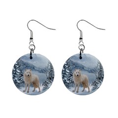 Wonderful Arctic Wolf In The Winter Landscape Mini Button Earrings by FantasyWorld7