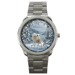 Wonderful Arctic Wolf In The Winter Landscape Sport Metal Watch by FantasyWorld7