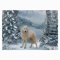 Wonderful Arctic Wolf In The Winter Landscape Large Glasses Cloth (2-side) by FantasyWorld7