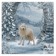Wonderful Arctic Wolf In The Winter Landscape Large Satin Scarf (square) by FantasyWorld7