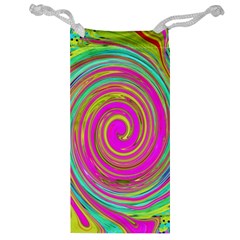 Groovy Abstract Pink, Turquoise And Yellow Swirl Jewelry Bag by myrubiogarden