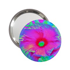 Psychedelic Pink And Red Hibiscus Flower 2 25  Handbag Mirrors by myrubiogarden