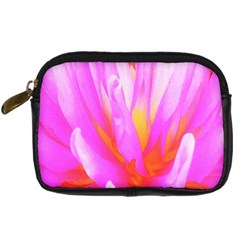 Fiery Hot Pink And Yellow Cactus Dahlia Flower Digital Camera Leather Case by myrubiogarden