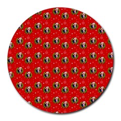 Trump Wrait Pattern Make Christmas Great Again Maga Funny Red Gift With Snowflakes And Trump Face Smiling Round Mousepads by snek