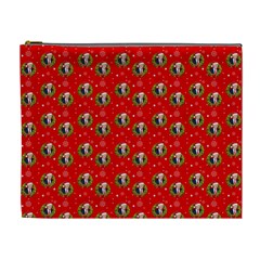 Trump Wrait Pattern Make Christmas Great Again Maga Funny Red Gift With Snowflakes And Trump Face Smiling Cosmetic Bag (xl) by snek