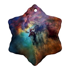 Lagoon Nebula Interstellar Cloud Pastel Pink, Turquoise And Yellow Stars Snowflake Ornament (two Sides) by genx