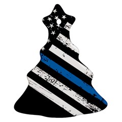 Usa Flag The Thin Blue Line I Back The Blue Usa Flag Grunge On Black Background Christmas Tree Ornament (two Sides) by snek