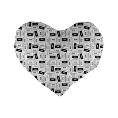 Tape Cassette 80s Retro Genx Pattern Black And White Standard 16  Premium Flano Heart Shape Cushions by genx