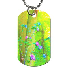 Hot Pink Abstract Rose Of Sharon On Bright Yellow Dog Tag (two Sides) by myrubiogarden