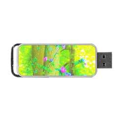 Hot Pink Abstract Rose Of Sharon On Bright Yellow Portable Usb Flash (one Side) by myrubiogarden