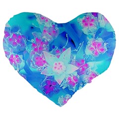 Blue And Hot Pink Succulent Underwater Sedum Large 19  Premium Flano Heart Shape Cushions by myrubiogarden