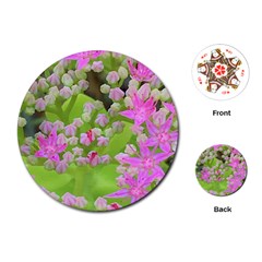 Hot Pink Succulent Sedum With Fleshy Green Leaves Playing Cards (round) by myrubiogarden