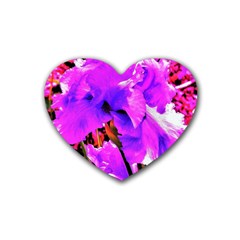 Abstract Ultra Violet Purple Iris On Red And Pink Rubber Coaster (heart)  by myrubiogarden