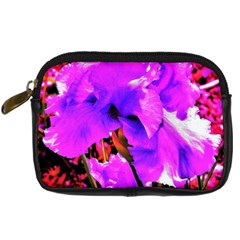 Abstract Ultra Violet Purple Iris On Red And Pink Digital Camera Leather Case by myrubiogarden