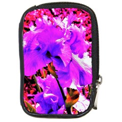 Abstract Ultra Violet Purple Iris On Red And Pink Compact Camera Leather Case by myrubiogarden